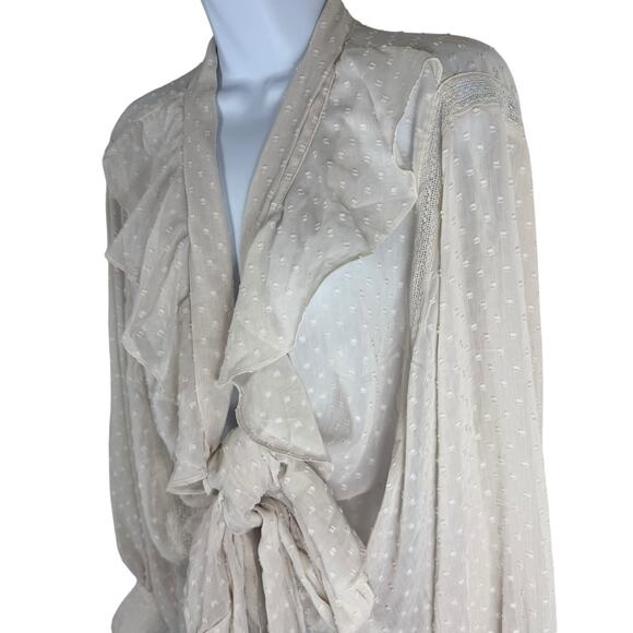 Lovestitch Top Womens Size Large Beige Celeste Chiffon Tie Front Top - Picture 6 of 12